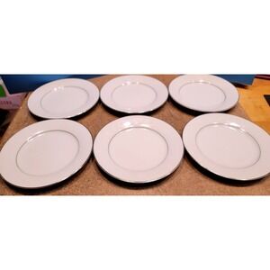 Noritake Whitehall 6115 Bread Butter Plates Set of 6 White Platinum Trim Japan
